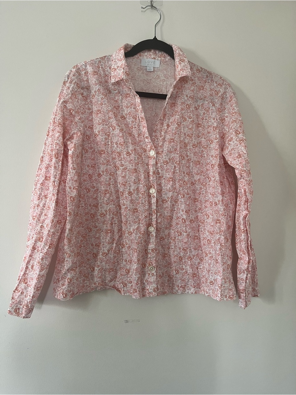 Love by Gap Pink Floral Button Up Top Medium 100% Cotton Cottagecore Feminine